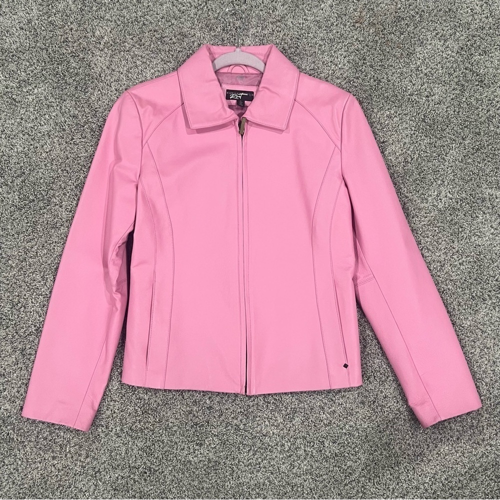 Black Rivet Pink Genuine Leather Zip Up Motorcycle Jacket Women’s Size Medium
